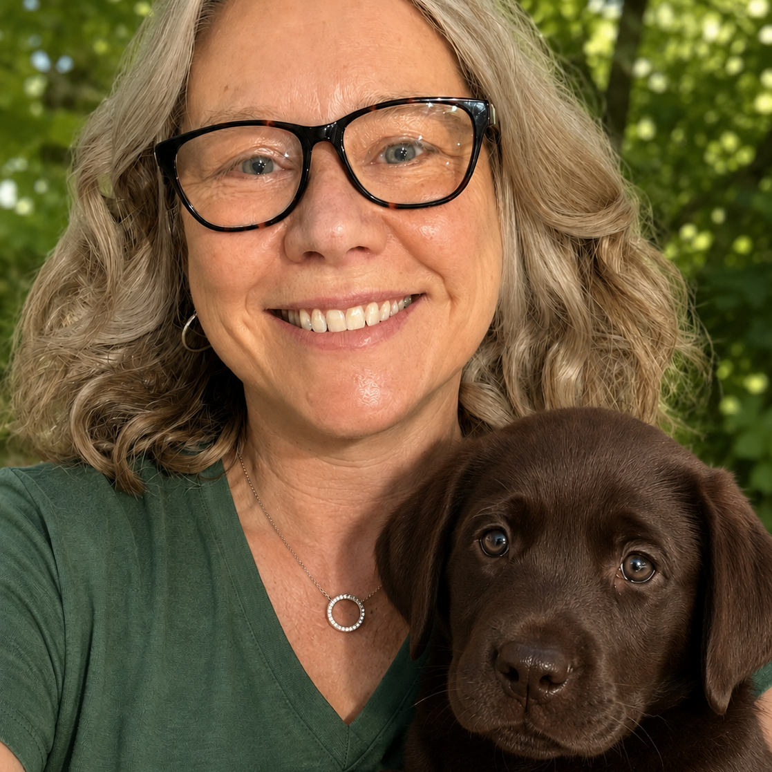 holding chocolate labrador